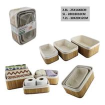 Conjunto De Cesto Organizador De Bambu Com Forro Banheiro