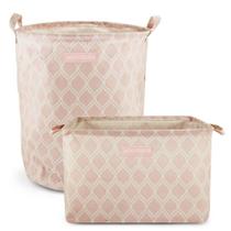 Conjunto De Cesto Para Roupa-brinquedo E Cesto Organizador Retangular Rosa - Listrada