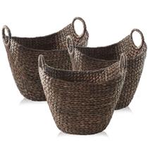 Conjunto de Cestos Casafield 3pc de Junco Aquático Trançado Espresso