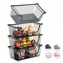 Conjunto de Cestos de Arame GAOKASE com 4 Peças Empilháveis para Armazenamento na Cozinha Conjunto de Cestos de Arame GAOKASE com 4 Peças Empilháveis para Armazenamento na Cozinha