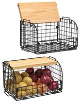 Conjunto de Cestos de Arame para Cozinha Joben Oligey Empilháveis com Bambu Conjunto de Cestos de Arame para Cozinha Joben Oligey Empilháveis com Bambu