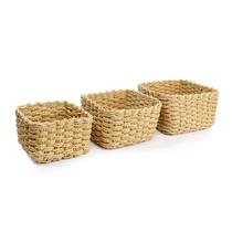 Conjunto de Cestos de Palha Organizador Decorativo Quadrado