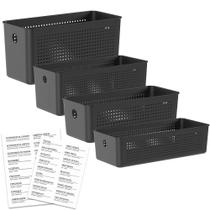 Conjunto de Cestos Flow para Lavanderia com 4 Peças Preta - Ou Conjunto de Cestos Flow para Lavanderia com 4 Peças Preta - Ou