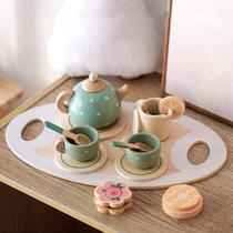 Conjunto de chá - brinquedo de madeira, simulação, educacional, montessori, sensorial, táctil