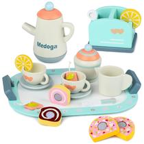Conjunto de chá de madeira Toy Play e acessórios de cozinha para crianças