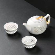 Conjunto De Chá De Porcelana Branca 6 Copos Cerimônia Kung Fu Puer Chaleira Pote Utensílios