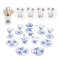 Conjunto de chá de porcelana em miniatura, pratos e talheres Odoria