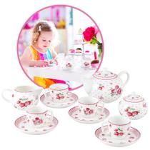Conjunto de chá fanquare Porcelain Pink Roses para adultos e crianças