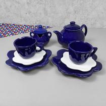 Conjunto De Chá Flor 4 Peças Cobalto