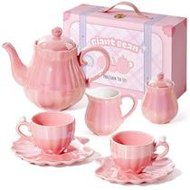 Conjunto de chá Giant Bean Porcelain Pearl Pearl Pearl Pink para meninas
