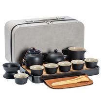 Conjunto de chá Kung Fu Black Ceramic com 6 xícaras e estojo de viagem