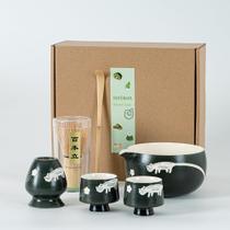 Conjunto de Chá Matcha hijaunatis 6 Peças com Design de Gato em Cerâmica Conjunto de Chá Matcha hijaunatis 6 Peças com Design de Gato em Cerâmica