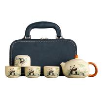 Conjunto de chá Panda Ru Kiln Kung Fu Ceramic com 4 xícaras e bule