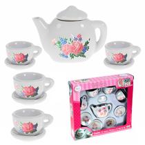 Conjunto De Chá Porcelana Com Pires Xícaras E Bule Decorado Colecionável