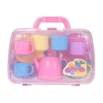 Conjunto de chá portátil com estojo, cores pastel, brinquedo