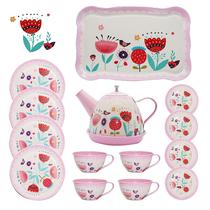 Conjunto de chá Xlong Pink Flower Design para meninas, 14 peças
