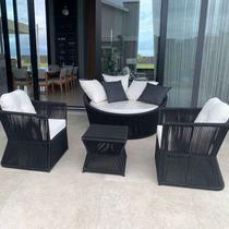 Conjunto de Chaise Orbit em Corda Náutica - 1 Chaise + 2 Poltronas + Mesa Centro - Tecido Duna Cru Conjunto de Chaise Orbit em Corda Náutica - 1 Chaise + 2 Poltronas + Mesa Centro - Tecido Duna Cru