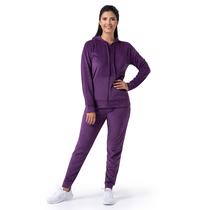 Conjunto de Chándal de Terciopelo para Mujer Wright's, 2 Piezas, Sudadera con Capucha y Cremallera, Morado, Talla 1X