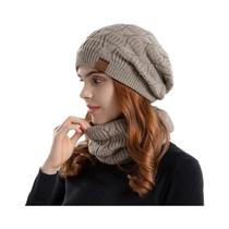 Conjunto de Chapéu, Cachecol e Balaclava de Malha Pelúcia para Inverno Feminino