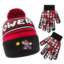 Conjunto de chapéu de inverno e luvas para crianças Nintendo Super Mario 4-7 anos