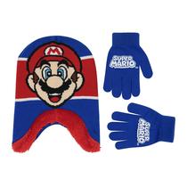 Conjunto de chapéu de inverno e luvas para crianças Nintendo Super Mario