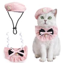 Conjunto de chapéu e bandana HOWWFALY Cat Beret Pink Bow