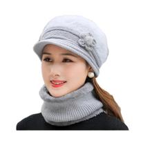 Conjunto de Chapéu e Cachecol de Inverno Feminino - Malha Forrada com Pele Sintética
