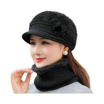 Conjunto de Chapéu e Cachecol de Malha para Inverno - Forrado com Pele Sintética