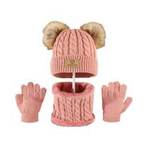 Conjunto De Chapéu E Luvas Infantis Para Outono E Inverno, 3 Peças, Fofo, Confortável E Quente Para