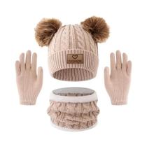 Conjunto De Chapéu E Luvas Infantis Para Outono E Inverno, 3 Peças, Fofo, Confortável E Quente Para