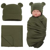 Conjunto de chapéus Baby Swaddle, algodão PESAAT, 110 x 110 cm, verde militar Conjunto de chapéus Baby Swaddle, algodão PESAAT, 110 x 110 cm, verde militar