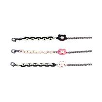 Conjunto De Charms De Urso Preto, Rosa E Branco Com Três Pulseiras De Corrente Contrastantes E Conjunto De Charms De Urso Preto, Rosa E Branco Com Três Pulseiras De Corrente Contrastantes E
