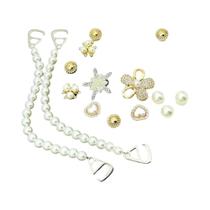 Conjunto De Charms Para Sapatos Com Flores De Strass Douradas E Pérolas, 24/26 Peças, Decorações DIY