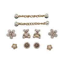 Conjunto De Charms Para Sapatos Com Pérolas E Strass Dourados 10PCS Acessórios De Moda Fivela De Conjunto De Charms Para Sapatos Com Pérolas E Strass Dourados 10PCS Acessórios De Moda Fivela De