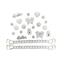 Conjunto De Charms Para Sapatos Em Forma De Borboleta Prateada Com Diamante 20PCS Decorações