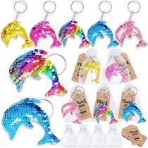 Conjunto de chaveiros CiciBear Dolphin Sequin, pacote com 60 etiquetas e bolsas Conjunto de chaveiros CiciBear Dolphin Sequin, pacote com 60 etiquetas e bolsas