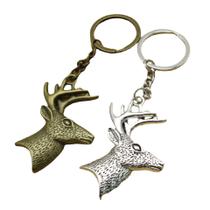 Conjunto de chaveiros Deer Head Vintage em bronze e metal prateado