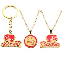 Conjunto de chaveiros e pingente esmaltado com logotipo da Barbie