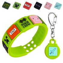 Conjunto de chaveiros e pulseiras de silicone Minecraft Kids