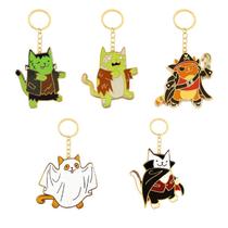 Conjunto de chaveiros Halloween Cat, 5 peças, porta-chaves para gatos de desenho animado