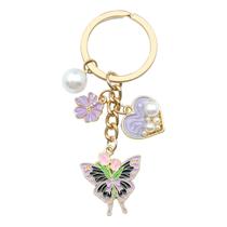 Conjunto de chaveiros roxo, coração de borboleta, esmalte de flores com pérolas Conjunto de chaveiros roxo, coração de borboleta, esmalte de flores com pérolas