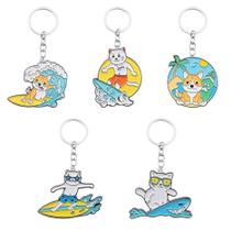 Conjunto de chaveiros Surfing Cat Dog, 5 peças de desenho animado Animal Beach Conjunto de chaveiros Surfing Cat Dog, 5 peças de desenho animado Animal Beach