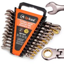 Conjunto de chaves com catraca flexível Qnkaa, 12 peças métricas de 8 a 19 mm com estojo