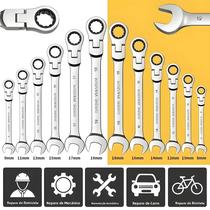 Conjunto De Chaves Combinadas Com Catraca Métrica De 8-17mm Em Aço Cromo Vanádio Com Cabeça Flexível