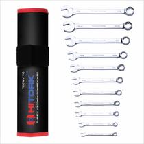 Conjunto de chaves combinadas HITORK de 11 peças SAE com bolsa de rolo Conjunto de chaves combinadas HITORK de 11 peças SAE com bolsa de rolo