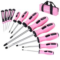 Conjunto de chaves de fenda FASTPRO de 12 peças rosa magnético para mulheres
