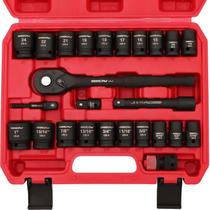 Conjunto de chaves de soquete SEDY de 25 peças com unidade de 1/2" com caixa de armazenamento