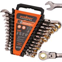 Conjunto de chaves HORUSDY Flex-Head Ratcheting 12 unidades SAE com organizador
