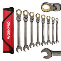 Conjunto de chaves WORKPRO Flex-Head Ratcheting 9-17 mm 8 peças Conjunto de chaves WORKPRO Flex-Head Ratcheting 9-17 mm 8 peças
