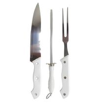 Conjunto de Churrasco 3 Peças Garfo Faca Chaira Profissional Conjunto de Churrasco 3 Peças Garfo Faca Chaira Profissional